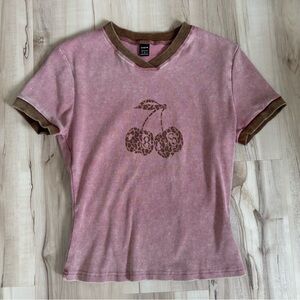 SHEIN Pink and Brown Knit Trim Top